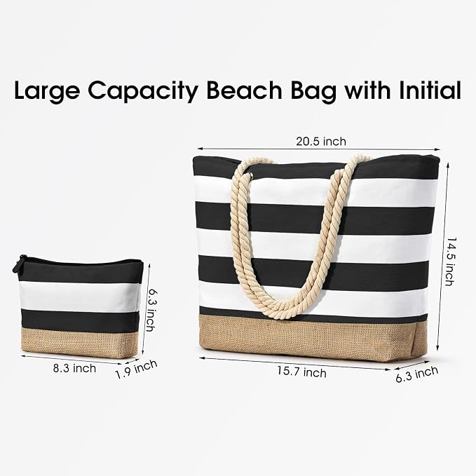 Becokan Beach Bag Initial Beach Tote - Image 3