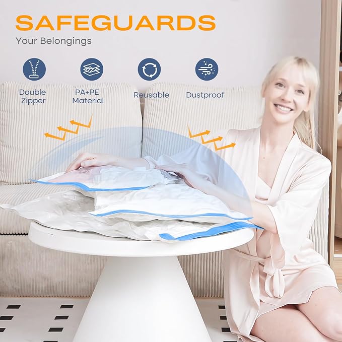 Vacuum Storage Bags for Clothing, 8 Large Vacuum Seal Bags Space Saver for - Image 2