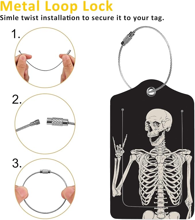 2 Pack Luggage Tag for Suitcase, Human Skeleton PU Leather Suitcase Tags - Image 3