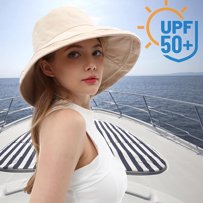 vidsel Womens Sun Hats Wide Brim Reversible Bucket Cotton Hat Packable Summer - Image 6
