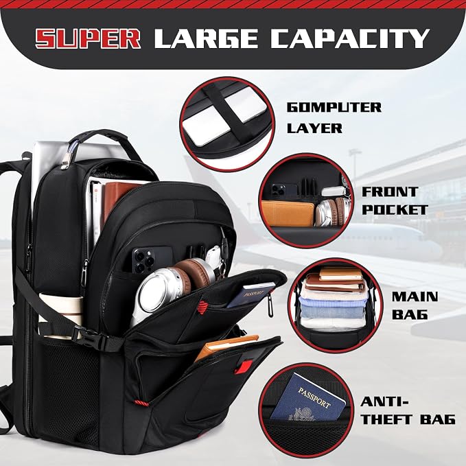Extra Large 55L Travel Backpack, 18 inch Laptop Bag - Image 3