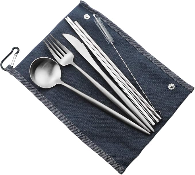 Gugrida Reusable Travel Utensils, 7 Pieces Portable 18/10 Stainless Steel - Image 2