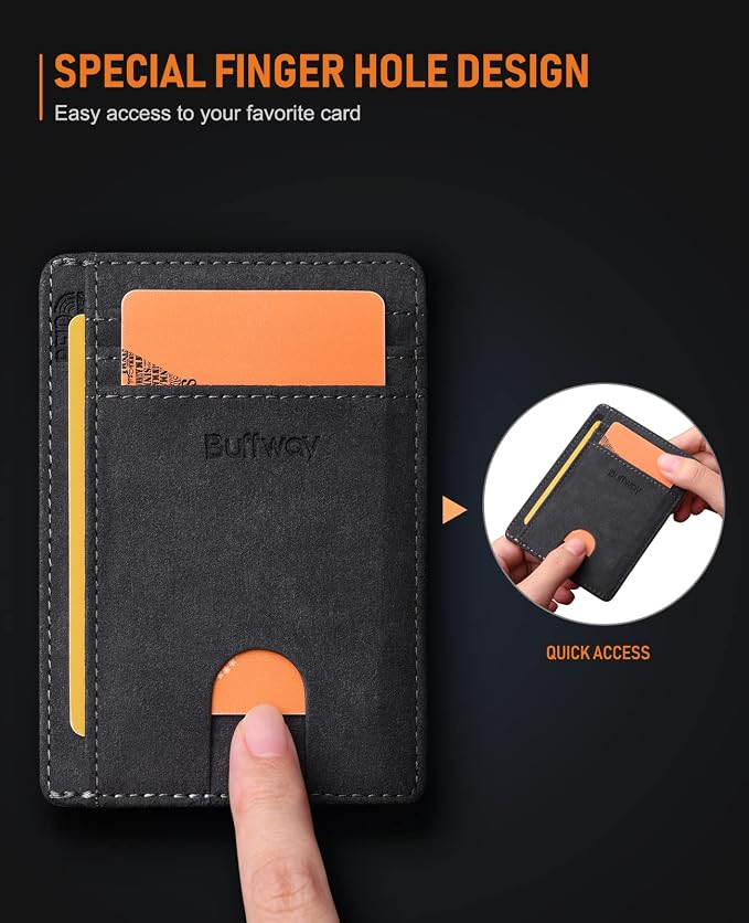 Buffway Slim Minimalist Front Pocket RFID Blocking Leather Wallets - Image 6