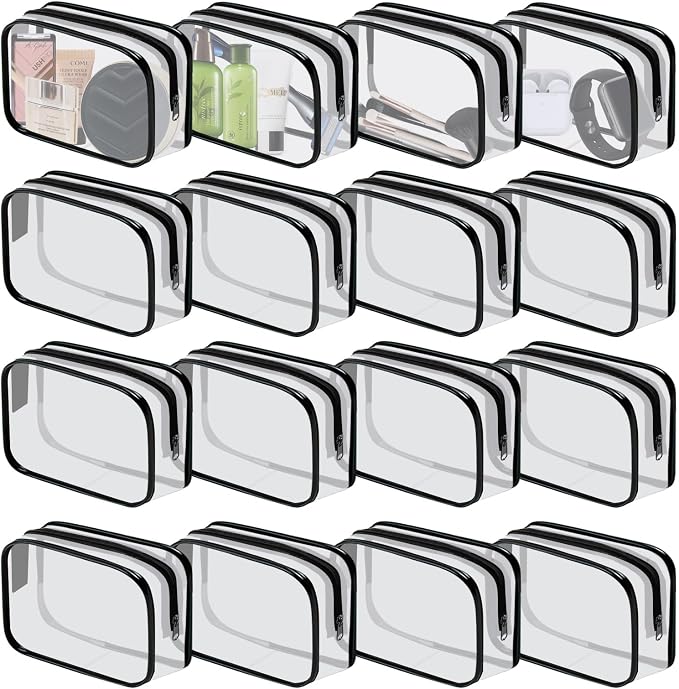 16 Pieces Clear Cosmetic Bags PVC Clear Makeup Bags TSA Approved Toiletry Bag by YedsIntu