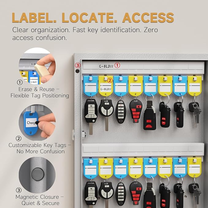 32 Key Lock Box Wall Mount, Smart Key Cabinet One Time Password/APP - Image 5