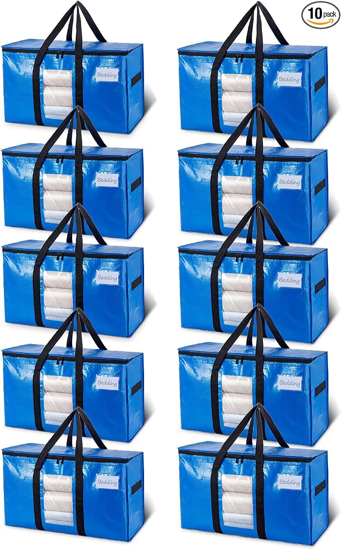 TAILI Extra Large Moving Bags, 10 Pack Blue Heavy Duty Totes by TAILI