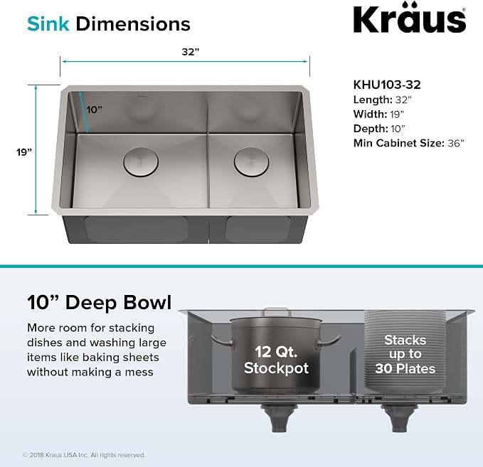 KRAUS Standart PRO™ 32-inch 16 Gauge Undermount 60/40 Double Bowl Stainless - Image 5