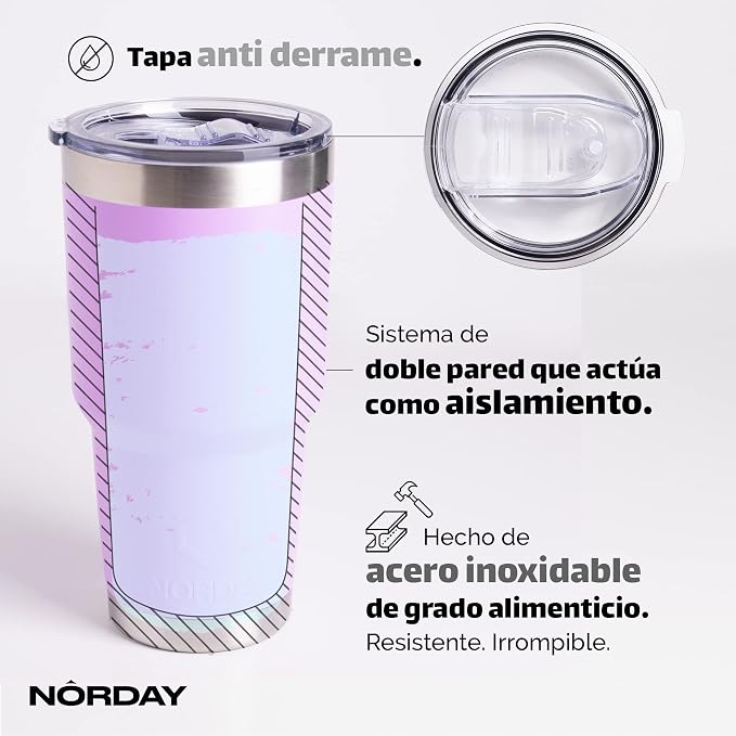 NORDAY | Tumbler with Lid - 30oz - Light Purple Insulated Tumbler - Stainless - Image 4