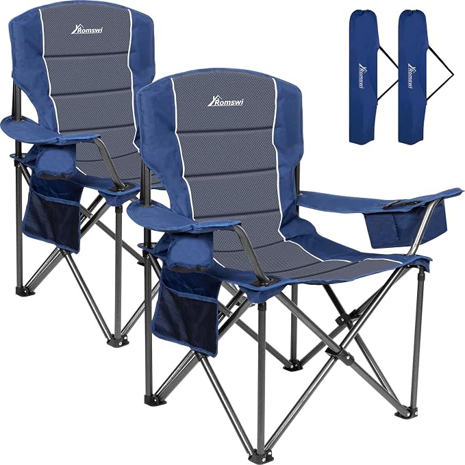 Romswi Oversized Camping Chairs, Heavy Duty Support 500 LBS, Padded Back & Arm by Romswi