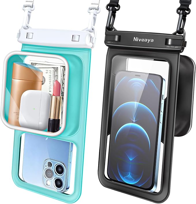 Niveaya 2 Pack IPX8 Waterproof Phone Pouch, Large Space Cell Phone Pouch by Niveaya
