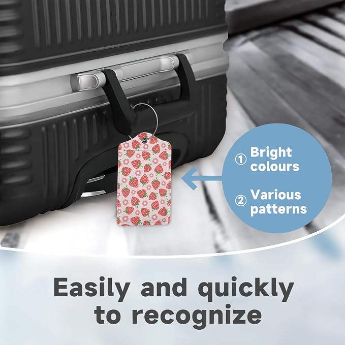 2 Pack Luggage Tag for Suitcase, Retro Strawberry Leather Suitcase Tags - Image 4