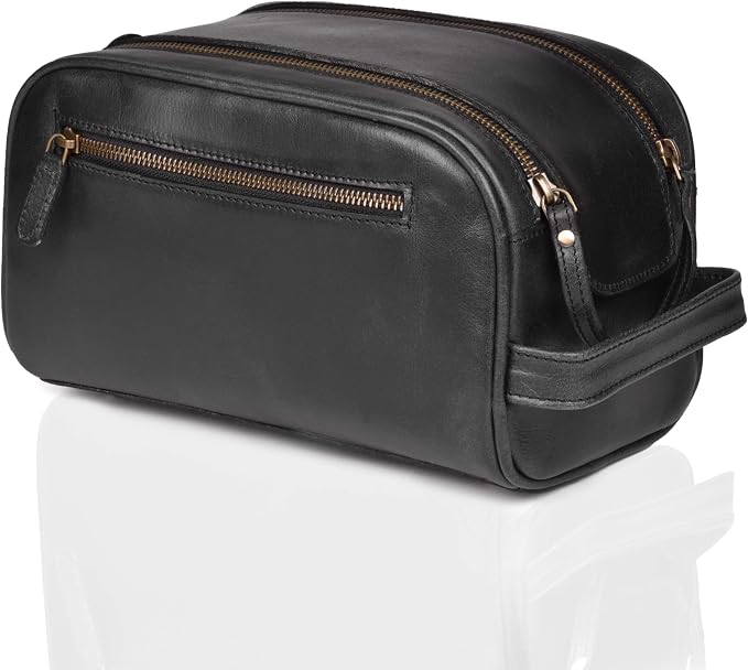LEATHER VILLAGE Premium Leather Toiletry Travel Pouch by LeatherVillage