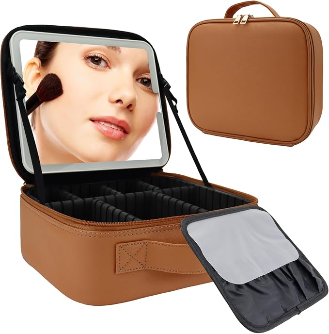Travel Makeup Bag with LED Mirror Travel Makeup Organizer with 3 Lighted by Unknown