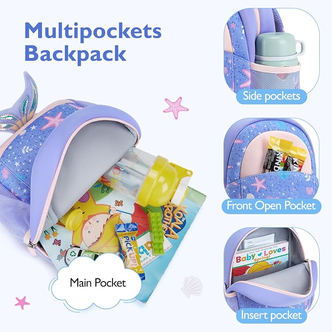 mommore Toddler Backpack for Girls 2-4 Neoprene Backpack - Image 3