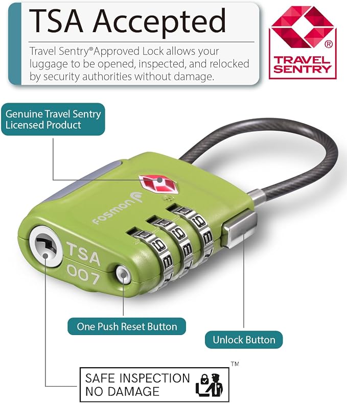 Fosmon TSA Approved Luggage Locks, Cable Suitcase Travel Lock, 3 Digit Long - Image 2