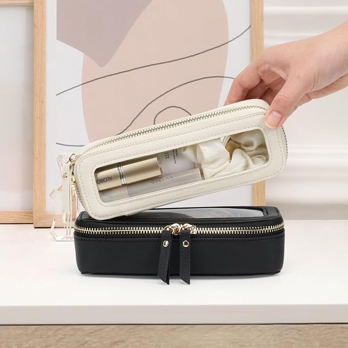 PACKISM Slim Clear Makeup Brush Bag, Pebbled Texture & Hard PU Leather Small - Image 9