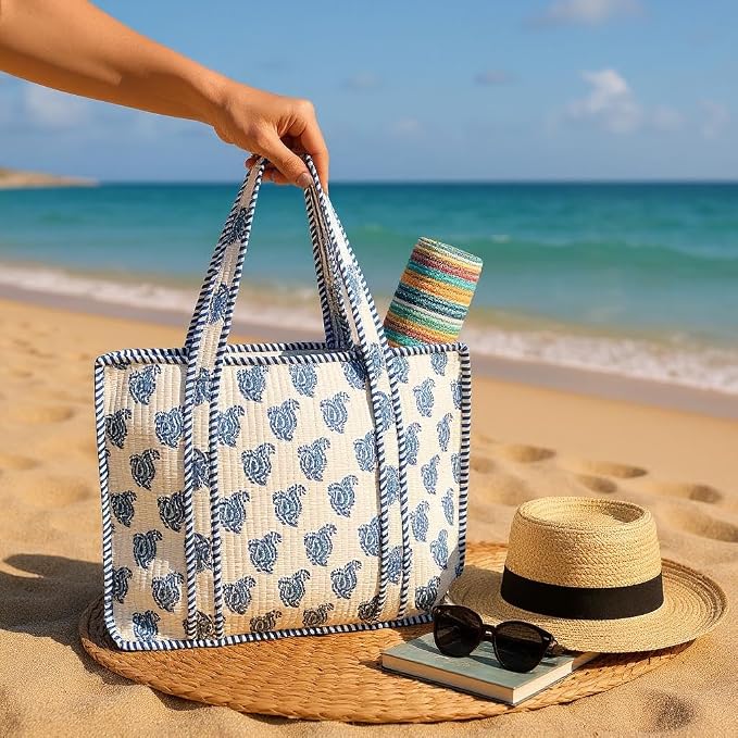 Cotton Quilted Tote Bag for Women – Large Beach & Travel Tote - Image 7