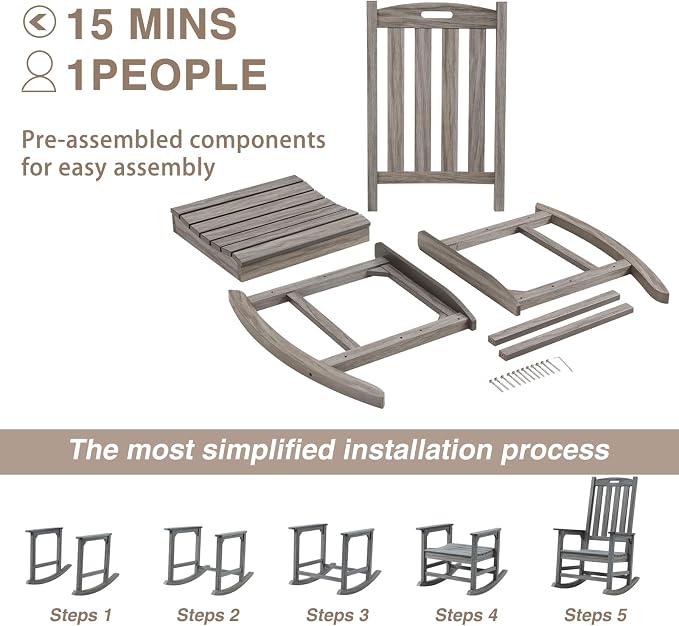 Psilvam Outdoor Rocking Chair, Poly Lumber Oversized Rocking Chair - Image 6