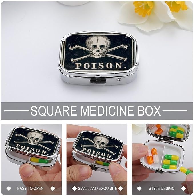 Metal 2 Compartment Pill Organizer Travel Friendly Portable Compact Pill Box - Image 4