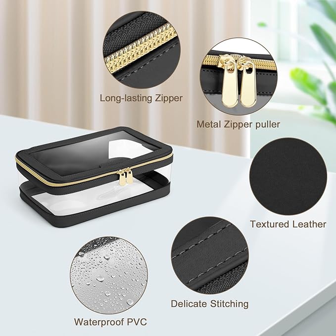 Travel Clear Makeup Bag with Makeup Brush Bag, Leather Makeup Case Toiletry Bag - Image 4