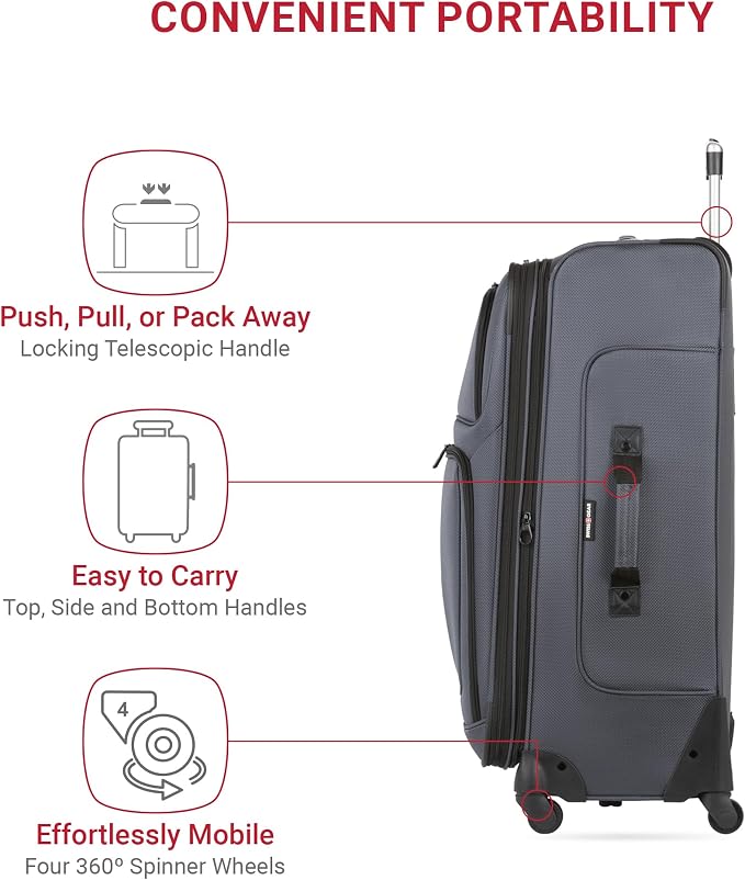 SwissGear Sion Softside Expandable Luggage, Dark Grey, 3-Piece Set - Image 2
