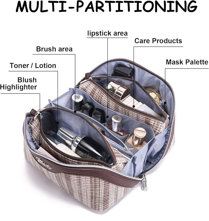 Travel Makeup Bag for Women: Large Capacity Open Flat Make up Bag Set of 3 - Image 6