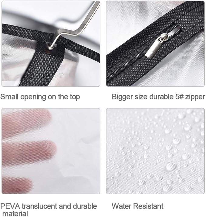 Hanging Garment Bag Lightweight Clear Full Zipper Black Dress Bags PEVA Garment - Image 3