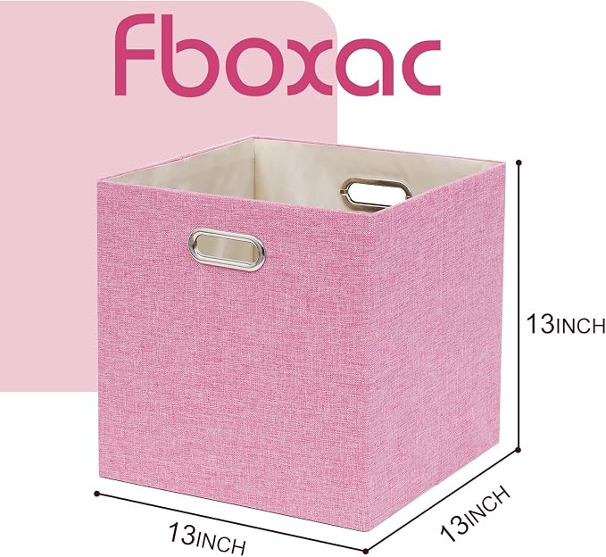Pink Cube Storage Organizer Bins 13x13x13 Inch, 4 Pack Collapsible Organization - Image 2