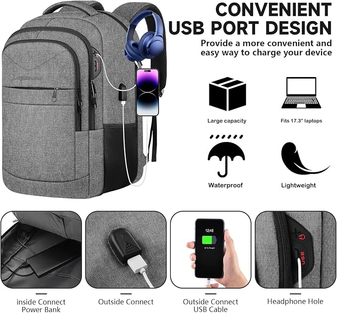 Lapsouno Extra Large Laptop Backpack, 17 Inch Carry on Travel Backpack - Image 2