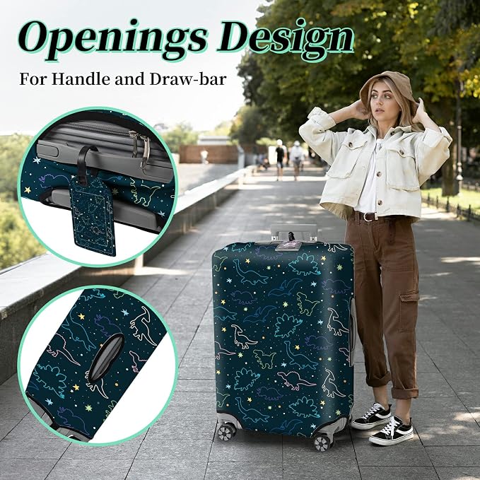 Luggage Cover Suitcase Protector Plus 1 Tag, Dinosaurs Space Travel Suitcase - Image 4