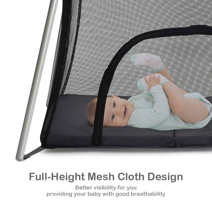 BABY JOY Baby Foldable Travel Crib, 2 in 1 Portable Playpen - Image 9