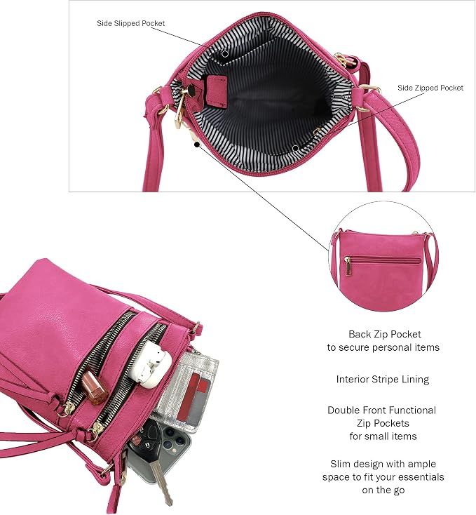 DELUXITY | Crossbody Purse Bag | Functional Multi Pocket Double Zipper Purse | - Image 4