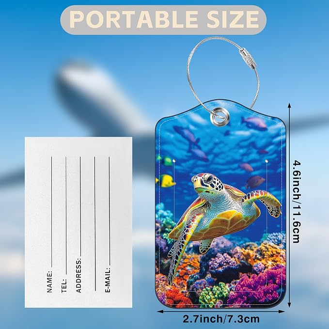 2 Pcs Sea Turtle Luggage Tags for Suitcases PU Leather Baggage Tags Name ID - Image 2
