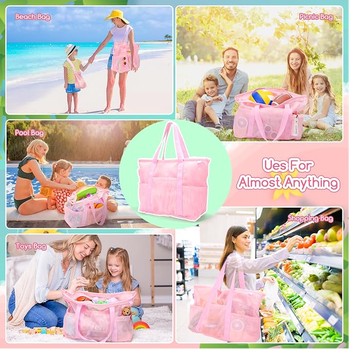 Tagitary Mesh Beach Bag with Zipper Large Beach Tote Waterproof Sandproof with - Image 5