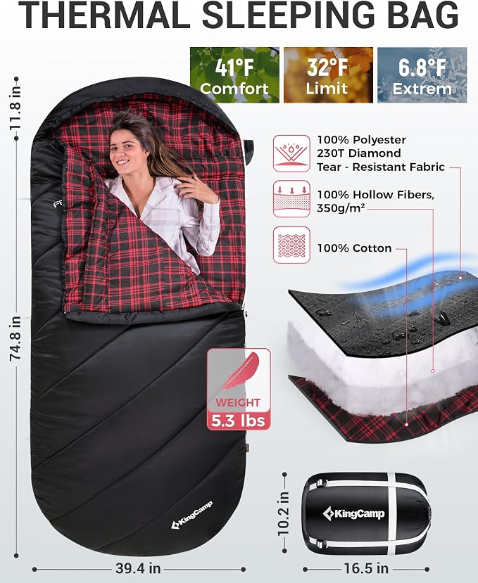 KingCamp Sleeping Bag for Adults, Cold Weather & Warm Extra Wide Big & Tall XL - Image 3
