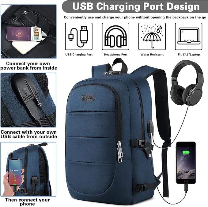 AMBOR 15.6-17.3 Inch Laptop Backpack, Anti Theft Business Travel Backpack - Image 4