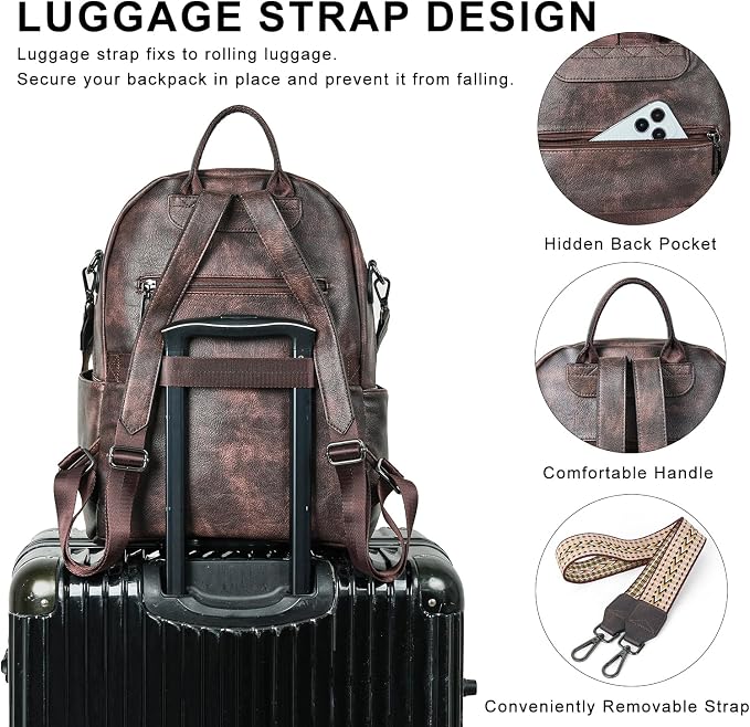 Backpack Purse for Women Laptop Backpack, Leather Travel Backpack Shoulder Bag - Image 7