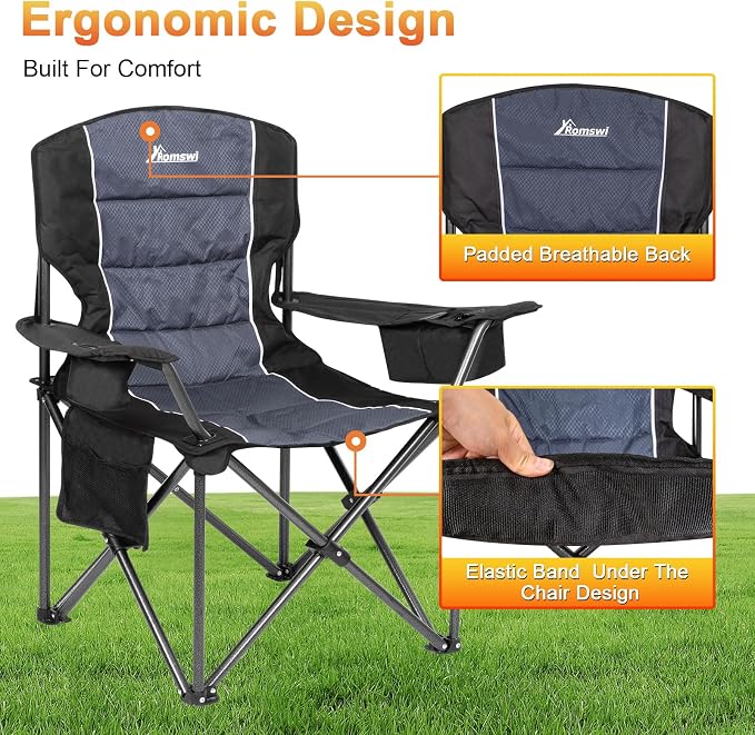 Romswi Oversized Camping Chairs, Heavy Duty Support 500 LBS, Padded Back & Arm - Image 8