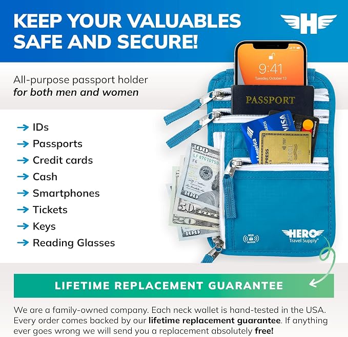 HERO Neck Wallet, RFID Blocking Passport Holder - Image 3