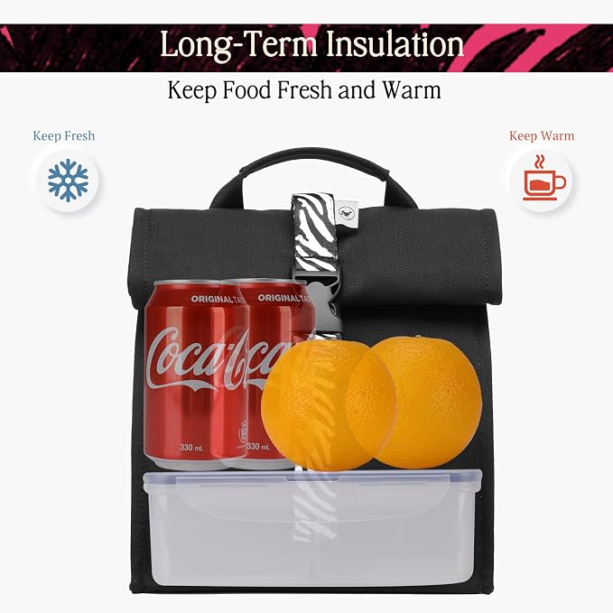 SUNNY BIRD Insulated Lunch Bag Rolltop Lunch Box Tote Bag - Image 2