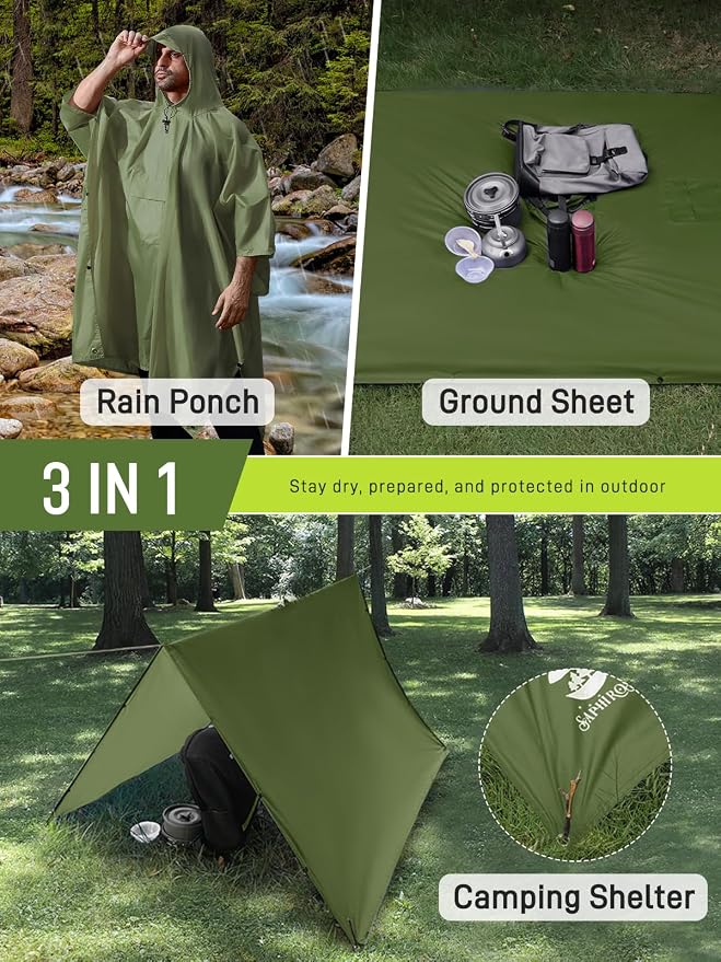 SaphiRose Extra Thick Hooded Rain Poncho Double Layer Waterproof Raincoat Jacket - Image 2
