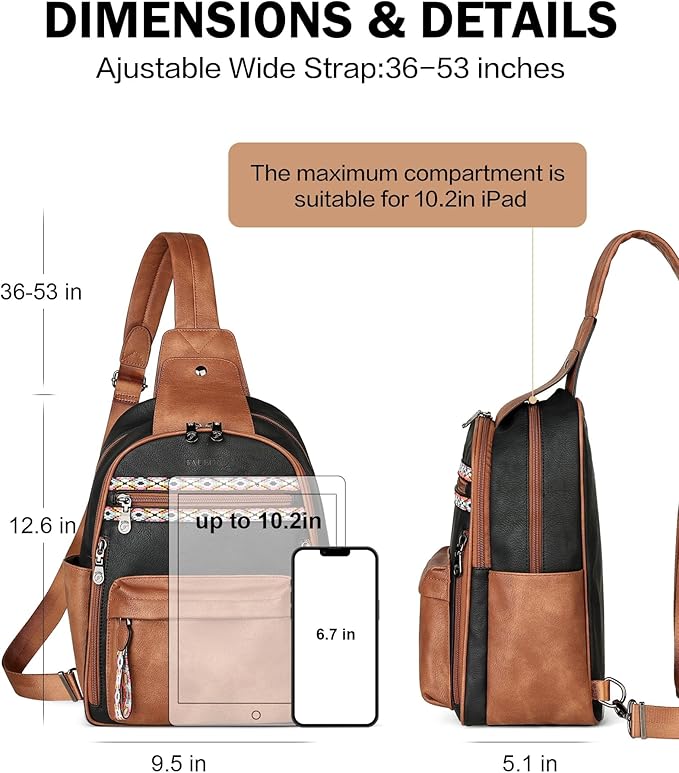 FADEON Large Sling Bag for Women, Leather Crossbody Purse Designer Anti Theft - Image 5