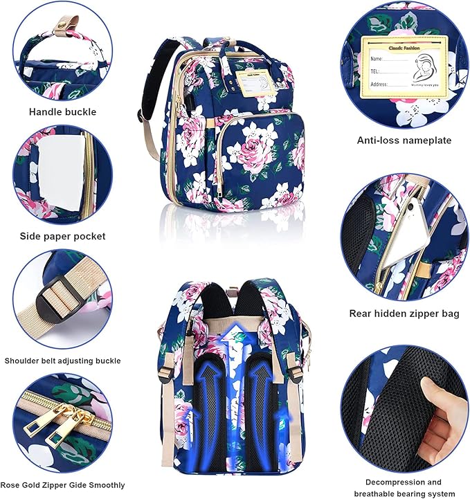 Diaper Bag Backpack with Changing Station, Foldable - Image 3