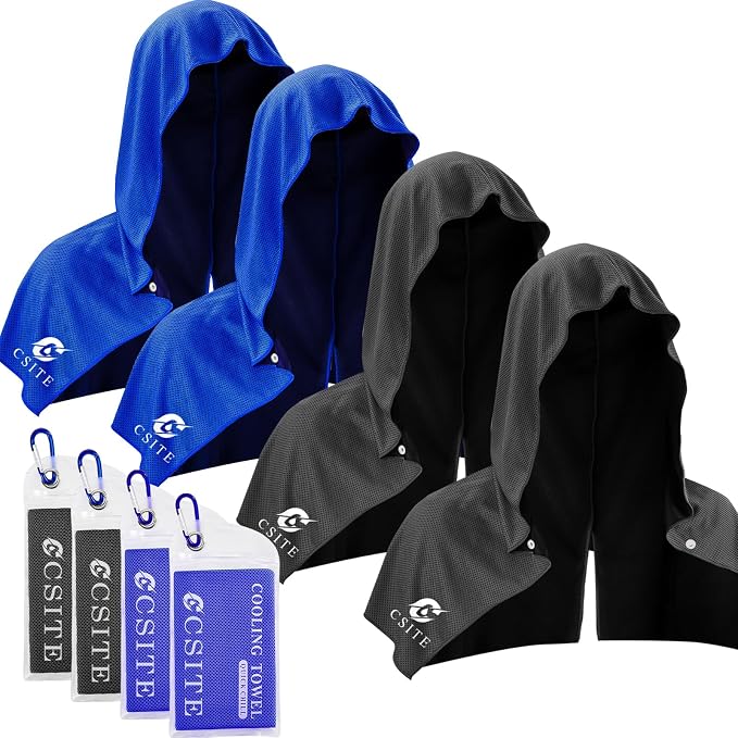 4 Pack Cooling Hoodie Towels for Neck and Face, UPF 50 Sun Protection & Instant by CSITE