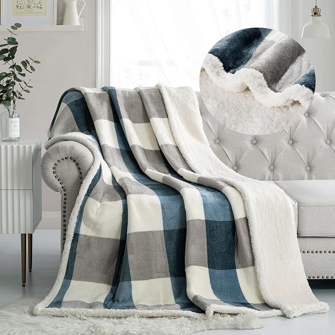 PU MEI Sherpa Fleece Throw Blanket 60" x 80" Reversible Plush Fluffy Large Big by HOME
