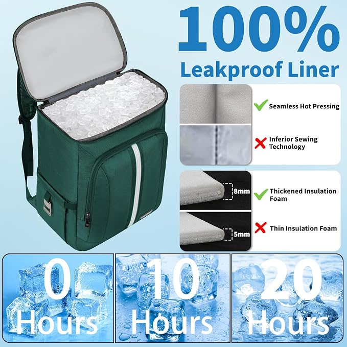 Backpack Cooler Insulated Leak Proof 35 Cans, 2 Insulated Compartments Thermal - Image 5
