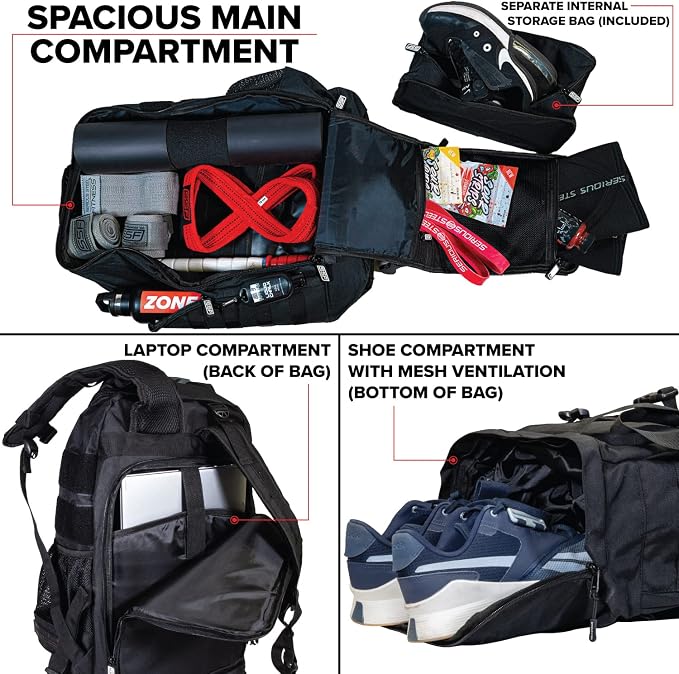 SERIOUS STEEL FITNESS Tactical Backpack and Gym Bag 1000D Nylon Black - Image 7