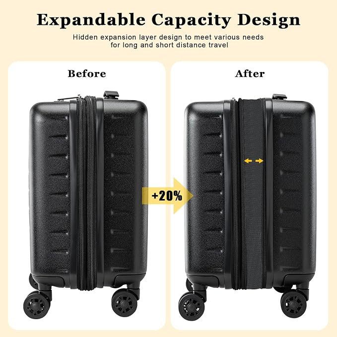 16 Inch Carry On Luggage Airline Approved, Expandable Lightweight ABS+PC Hard - Image 2