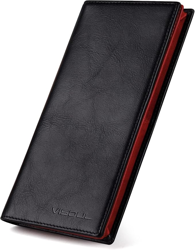VISOUL Mens Leather Long Bifold Checkbook Wallets by VISOUL