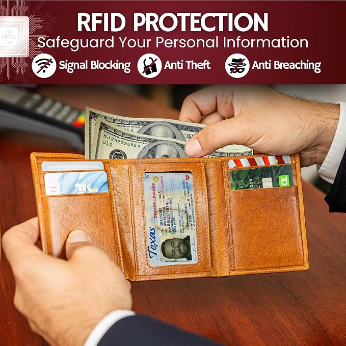 BULL GUARD Best Leather Men's RFID Trifold Wallet - Image 5